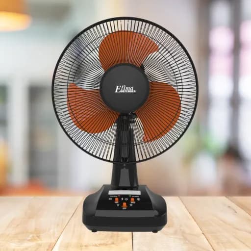 Elima EM-KN2912B Rechargeable 12-Inch 10Hr Backup Table Fan with LED | 6V 7.0Ah Battery | AC/DC | Long Backup Air Circulation Fan