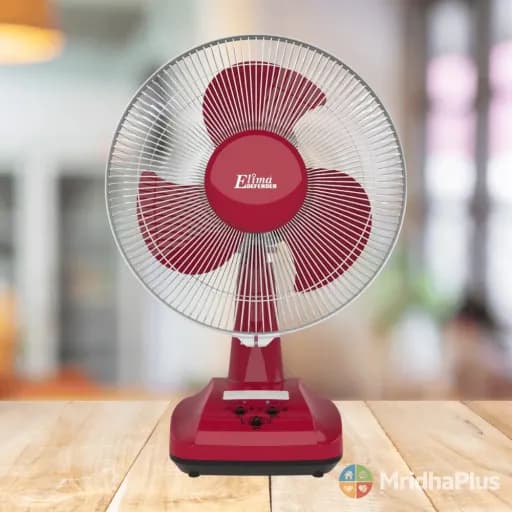 Elima EM-KN2912M Rechargeable 12-Inch 10Hr Backup Table Fan with LED | 6V 7.0Ah Battery | AC/DC | Long Backup Air Circulation Fan.