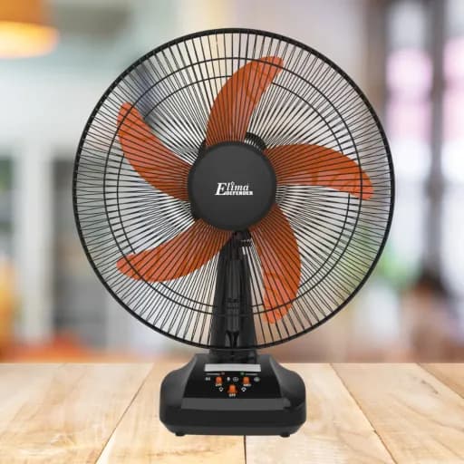 Elima EM-KN2916B Rechargeable 16-Inch 12 Hour+ Backup Table Fan with LED | 6V 7.0Ah Battery | AC/DC | Long Backup Air Circulation Fan