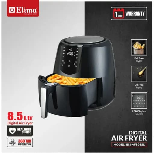 EM-AF8085L Elima 8.5L Digital Air Fryer- 360° Air Circulation, Oil-Free Healthy Cooking, LED Touch Display