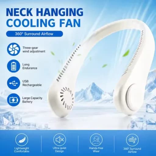 2000mAh Rechargeable Neck Fan For Indoor Outdoor